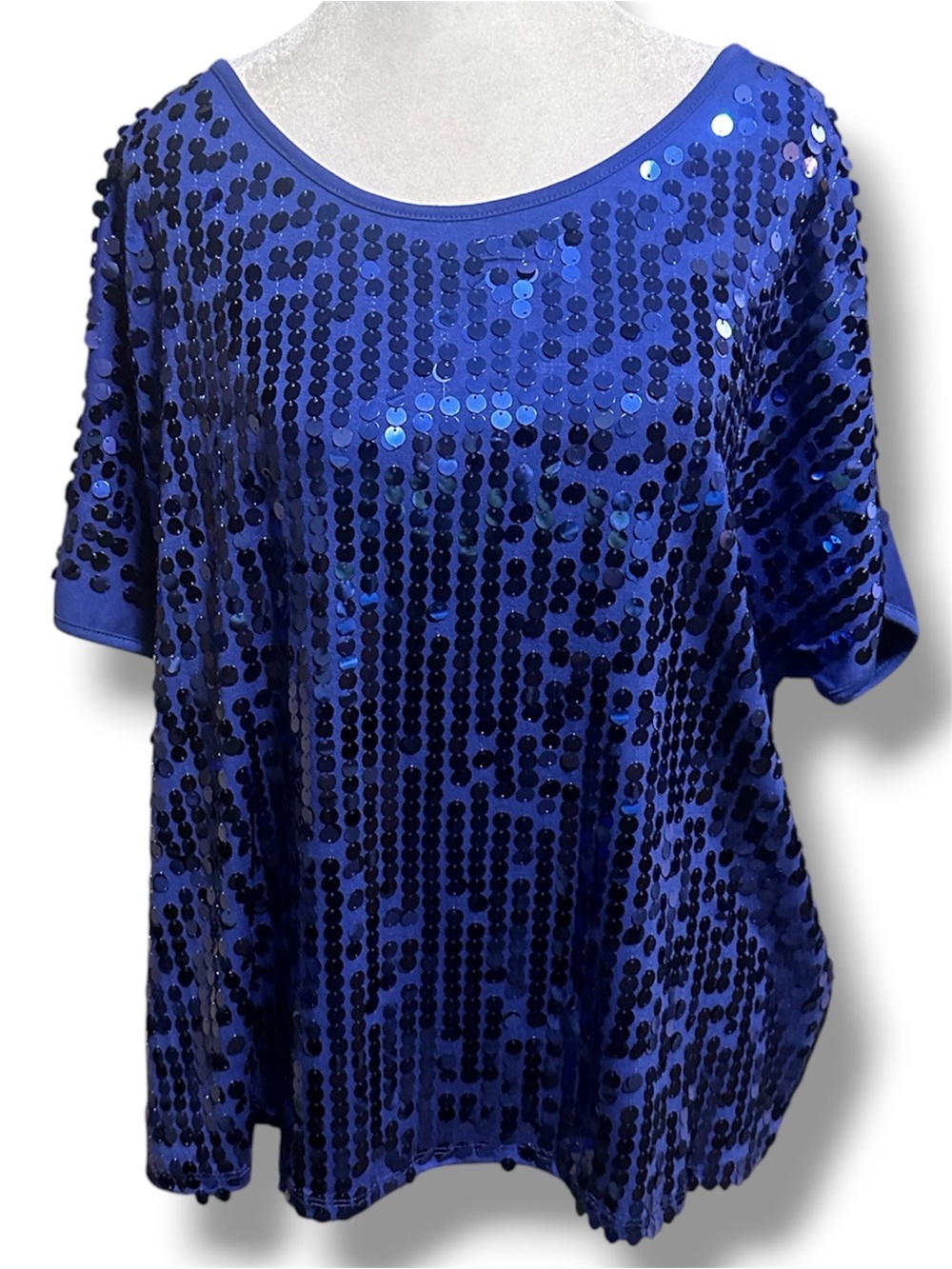 BONGO Royal Blue Sequin Short-Sleeve Top Size 2X